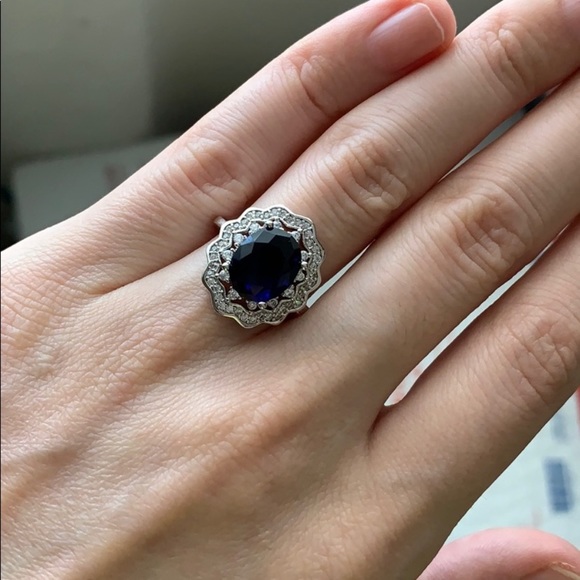 925 Silver blue sapphire wedding party ring new - Picture 7 of 7